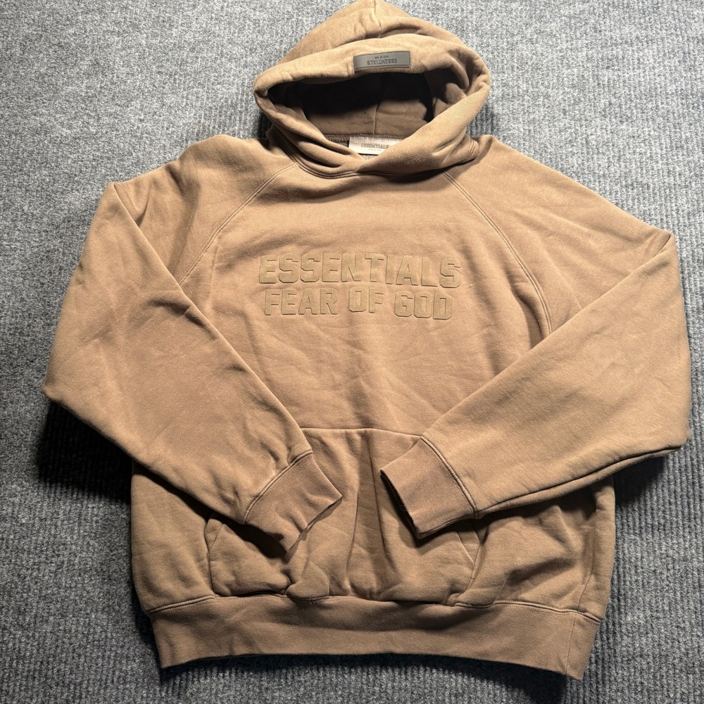 Fear of God Essentials Hoodie Mens Medium Brown Pullover Logo Sweatshirt